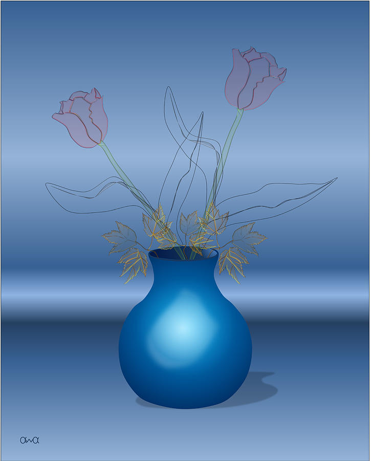 Tulips In Blue Vase Digital Art