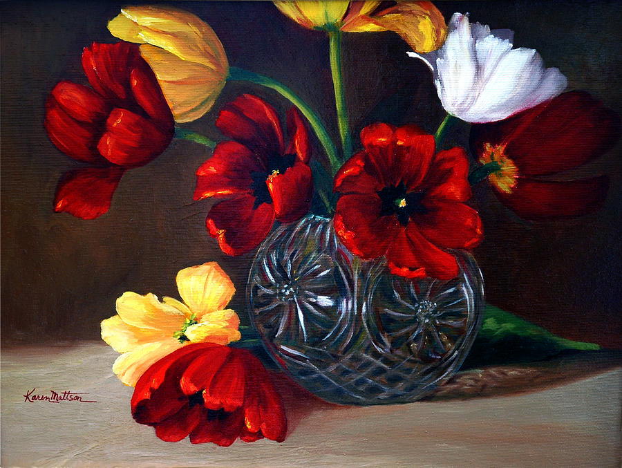 Tulips In Crystal Painting by Karen Mattson