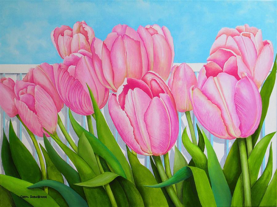 Tulips Painting - Tulips In My Garden by Carol Sabo