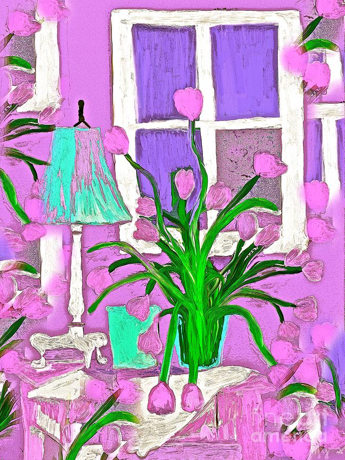 Tulips In My Home So Shabby Chic Painting by Saundra Myles