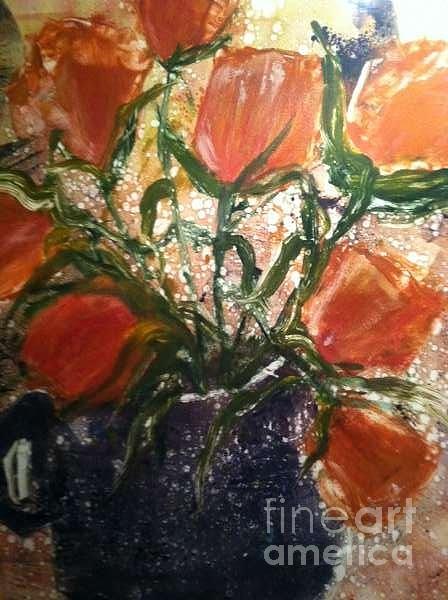 Tulips in Vase Painting by Sherry Harradence