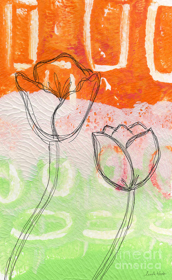 Abstract Mixed Media - Tulips by Linda Woods