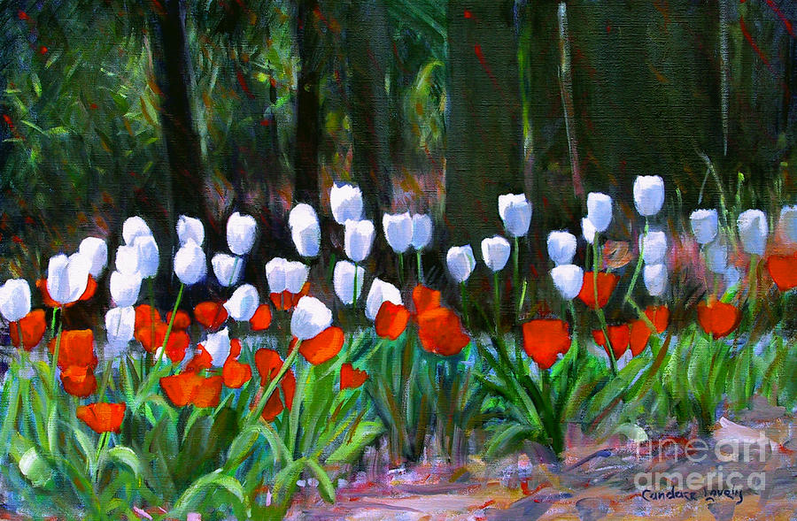 Tulips Near the Woods Painting by Candace Lovely