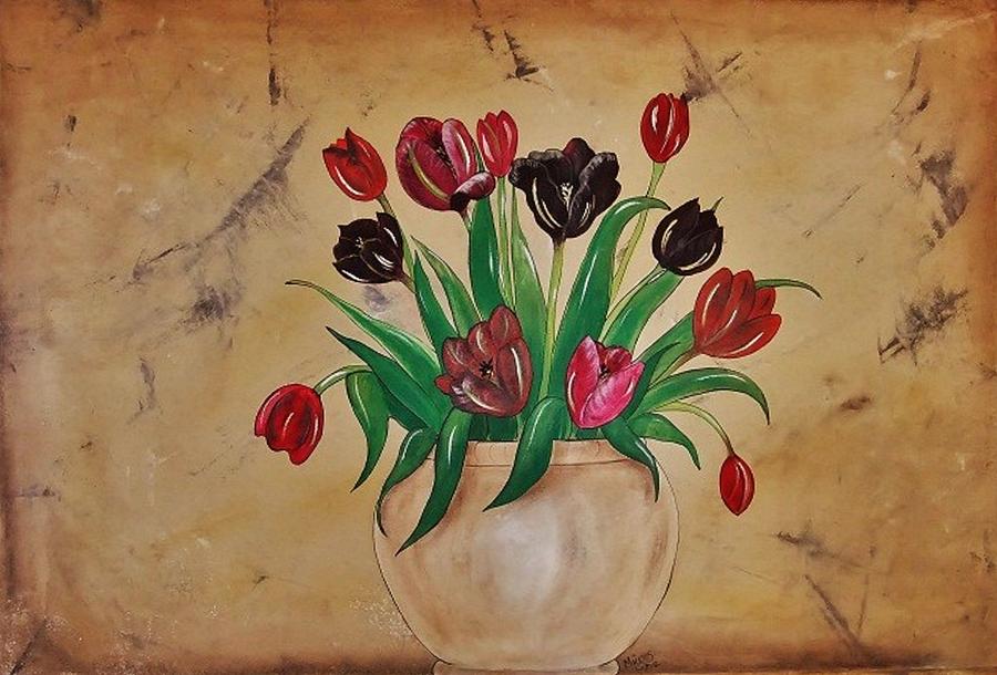 Tulips Of Tuscany 57X41 Painting by Cindy Micklos
