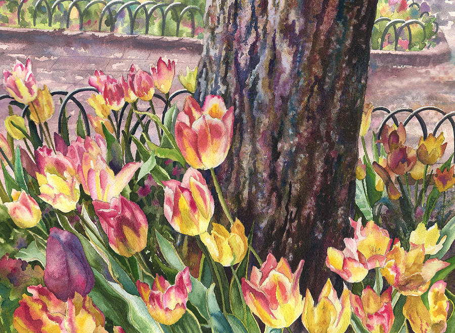 Tulips on the Mall Painting by Anne Gifford