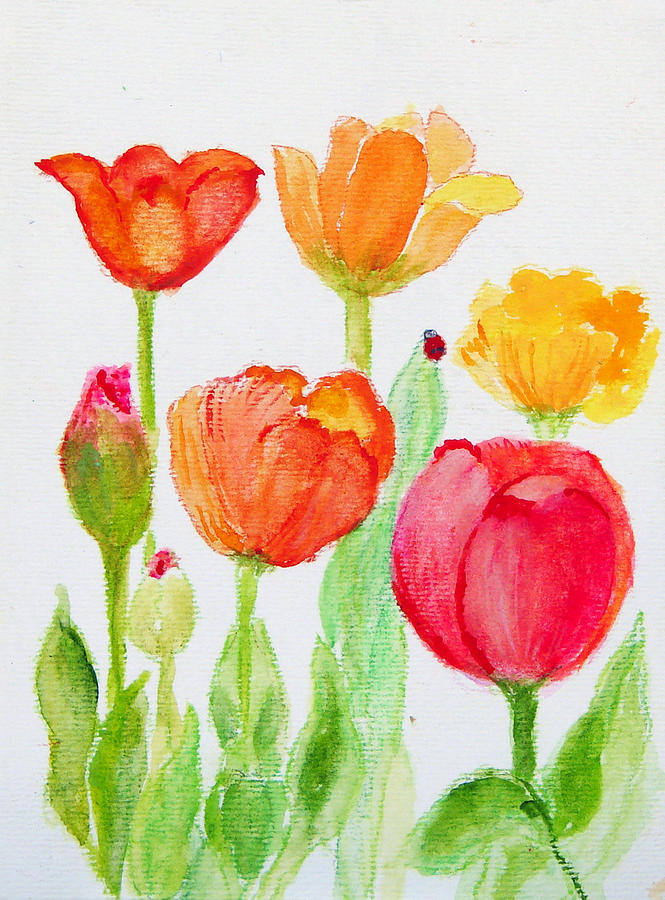 Tulips with Lady Bug Painting by Ashleigh Dyan Bayer