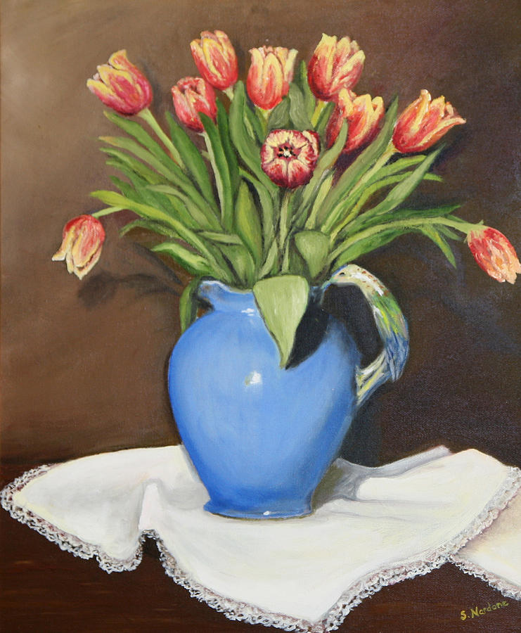 Tullips in Parrot Pitcher Painting by Sandra Nardone