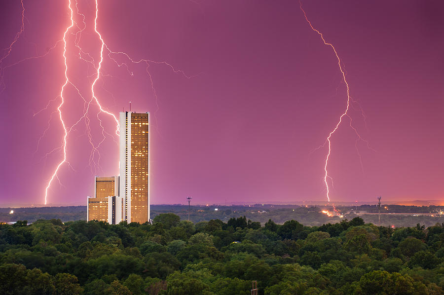 Tulsa Lightning Storm Over Cityplex Towers Photograph