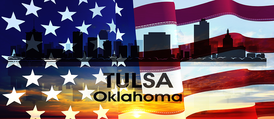 Tulsa Mixed Media - Tulsa OK Patriotic Large Cityscape by Angelina Tamez