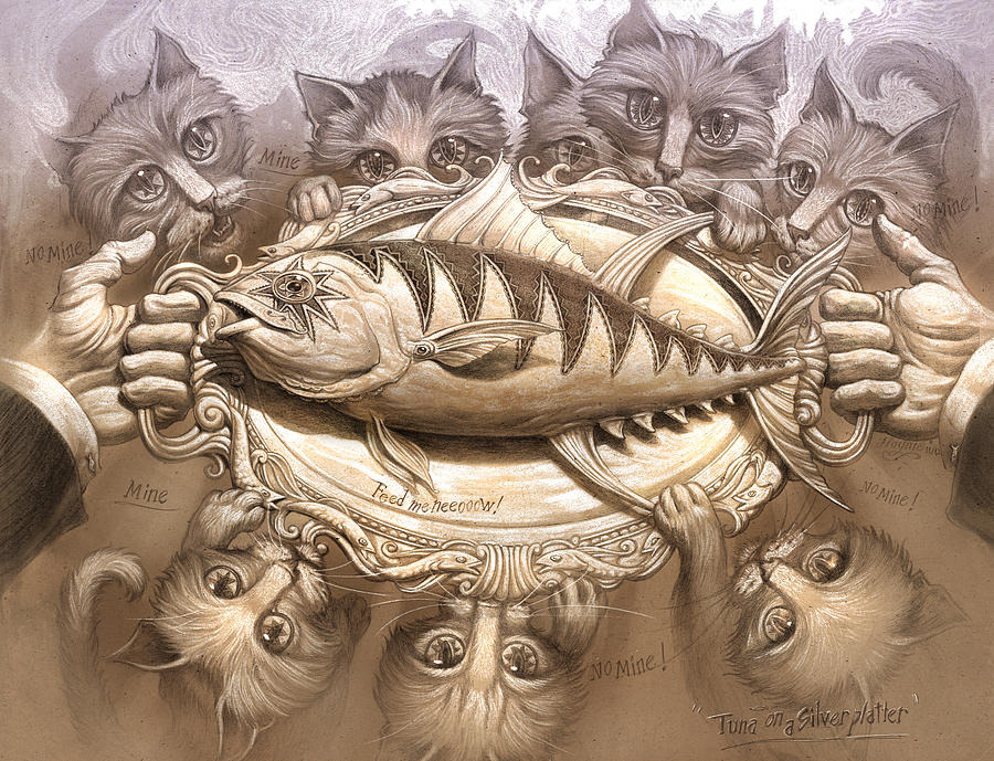 Tuna on a silver platter Painting by Jeff Haynie
