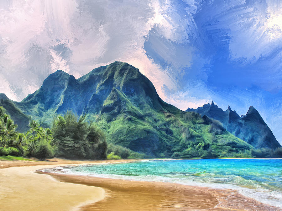 Paradise Painting - Tunnels Beach Kauai by Dominic Piperata