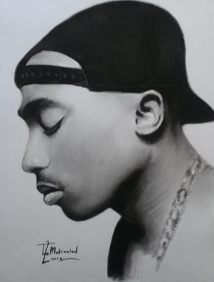 Celebrity Drawing - Tupac shakur charcoal by Lance  Freeman