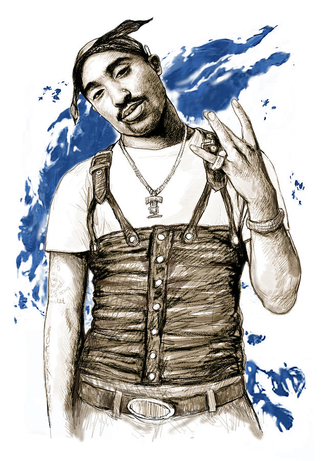 Portrait Painting - Tupac Shakur colour drawing art poster by Kim Wang