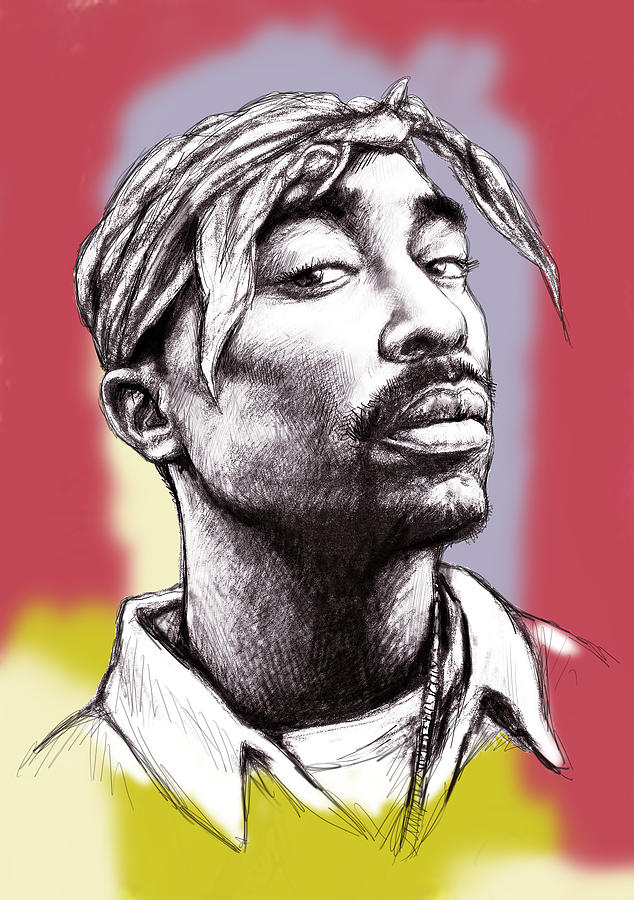 1996 Painting - Tupac Shakur morden art drawing portrait poster by Kim Wang