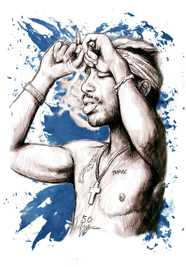 Tupac Shakur morden art drawing poster Painting by Kim Wang