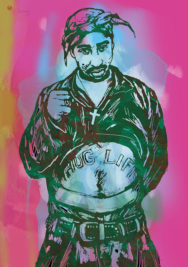 1996 Drawing - Tupac Shakur pop art poster by Kim Wang