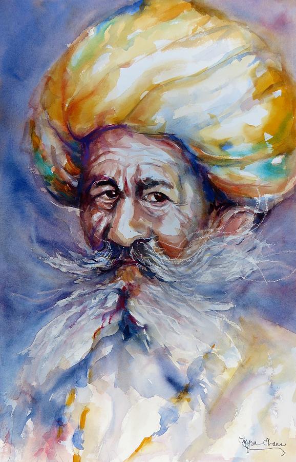 Turban and Whiskers Painting by Myra Evans