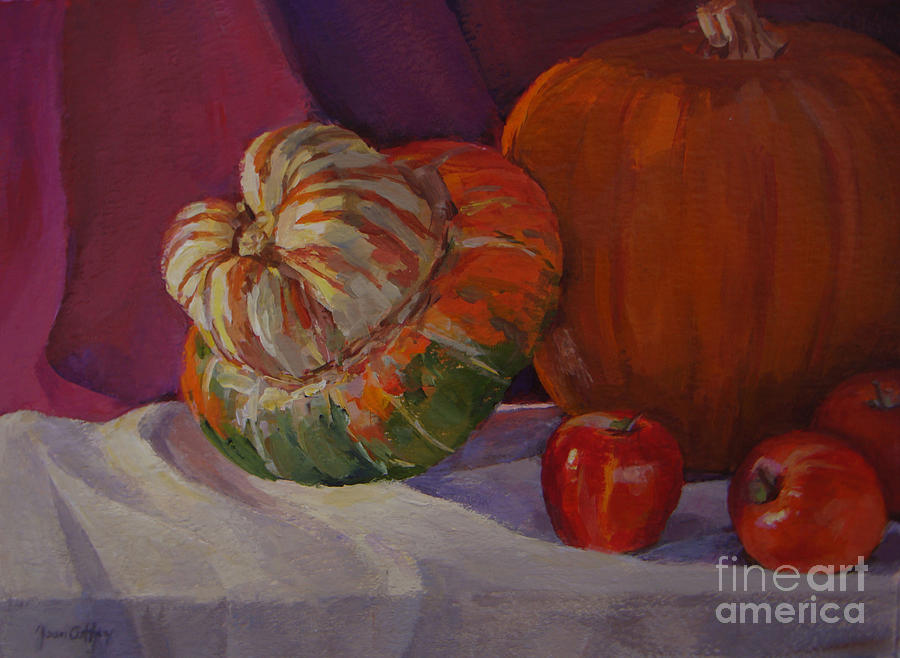 Turban Squash with Fall Friends Painting by Joan Coffey