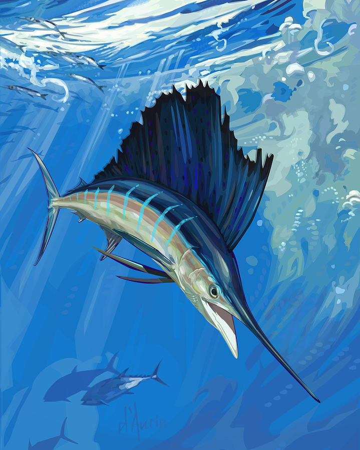 Swordfish Digital Art - Turbulence by Tom Dauria