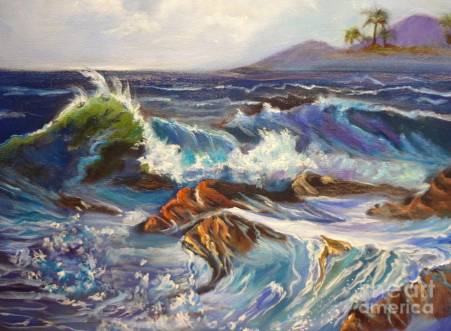 Turbulent Waters Hawaii Painting by Jenny Lee