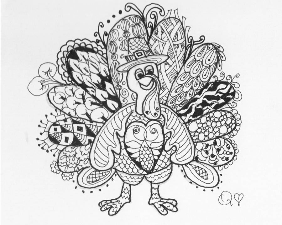 Tangled Turkey 1 Drawing by Quwatha Valentine