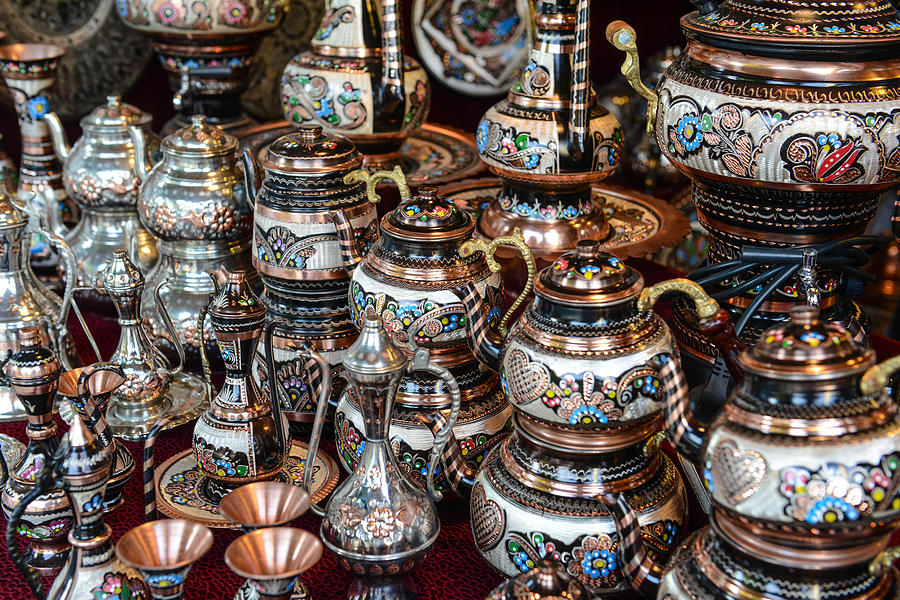 Turkey Photograph - Turkish Teapots for Sale in Istanbul Turkey by Brandon Bourdages