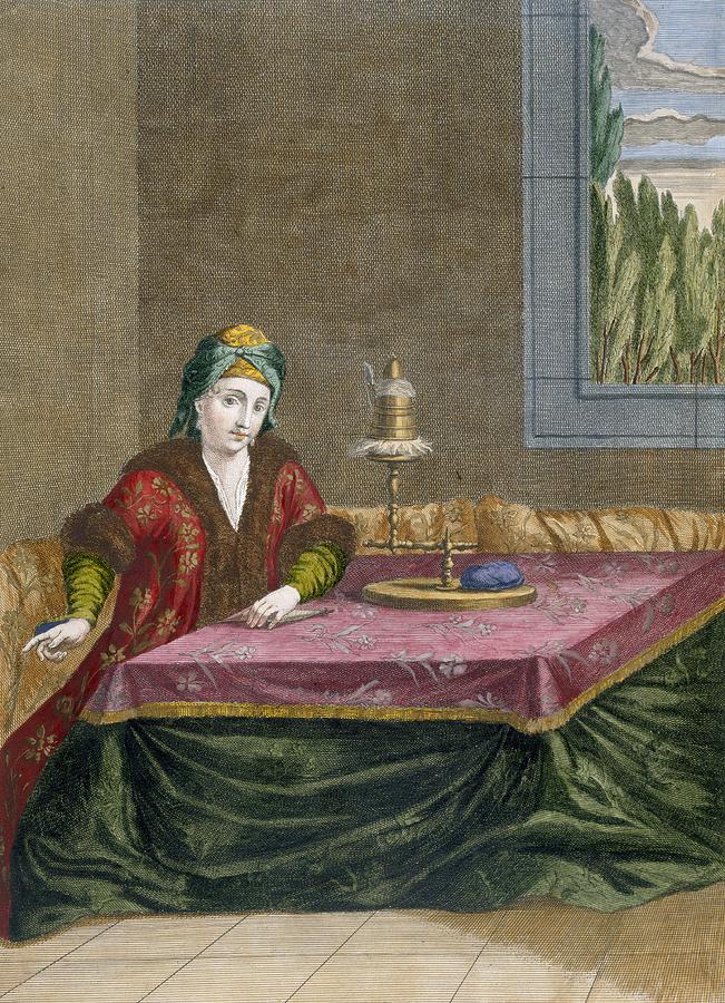 Turkey Drawing - Turkish Woman Spinning Thread, C.1708 by French School