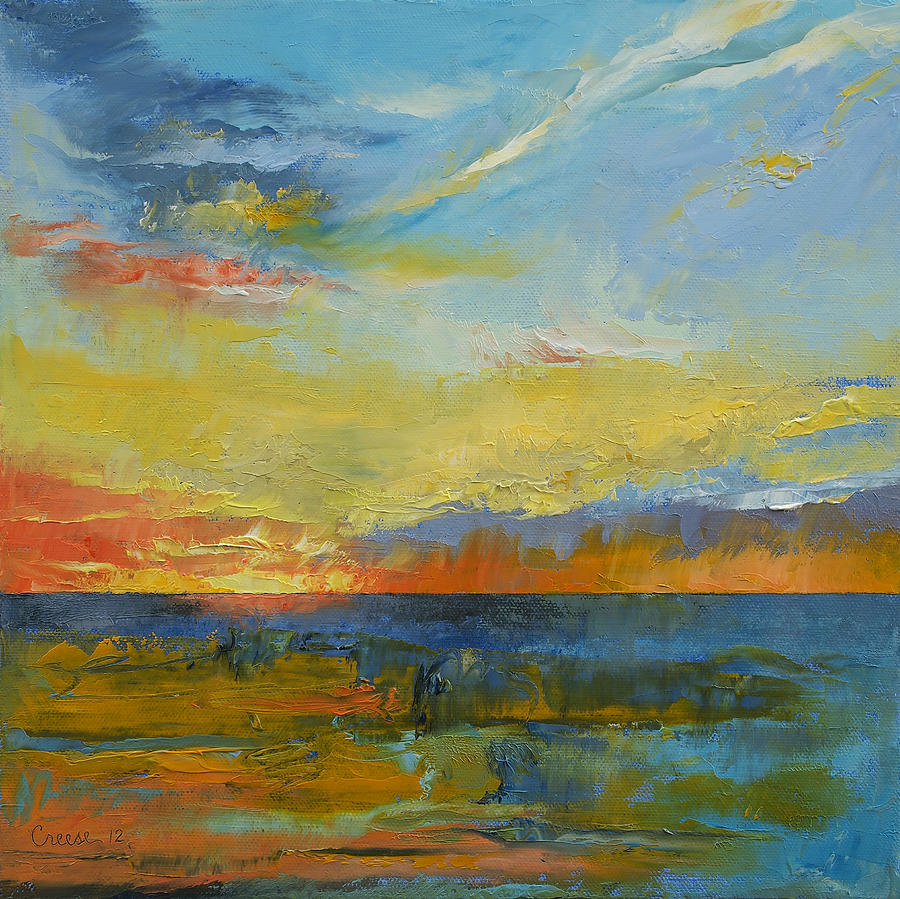 Turquoise Blue Sunset Painting by Michael Creese