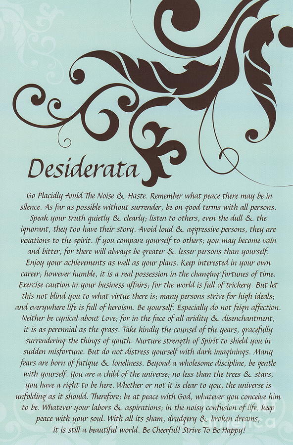 Inspirational Painting - Turquoise Brown Typography Art Desiderata with Flourish by Desiderata Gallery