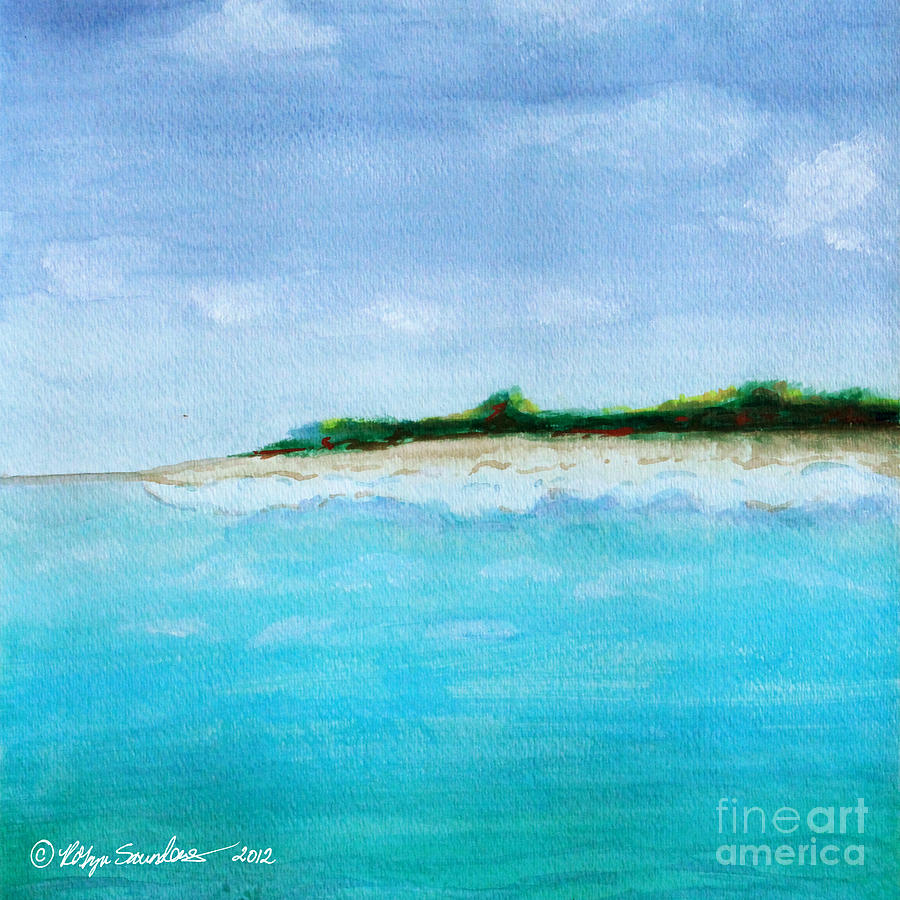 Turquoise Caribbean Beach 3 square Painting by Robyn Saunders