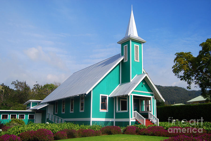 Architecture Photograph - Turquoise Church on the Big Island by Catherine Sherman