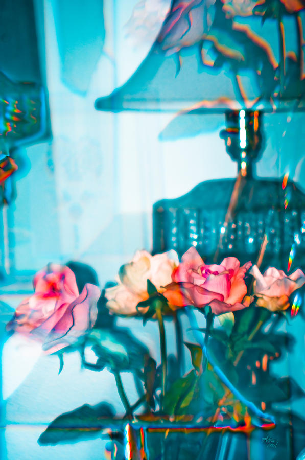 Turquoise Lamp and Roses Photograph by Adria Trail