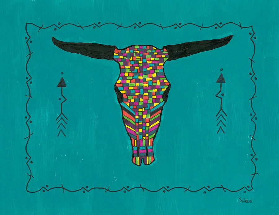 Turquoise Longhorn Skull Painting by Susie Weber