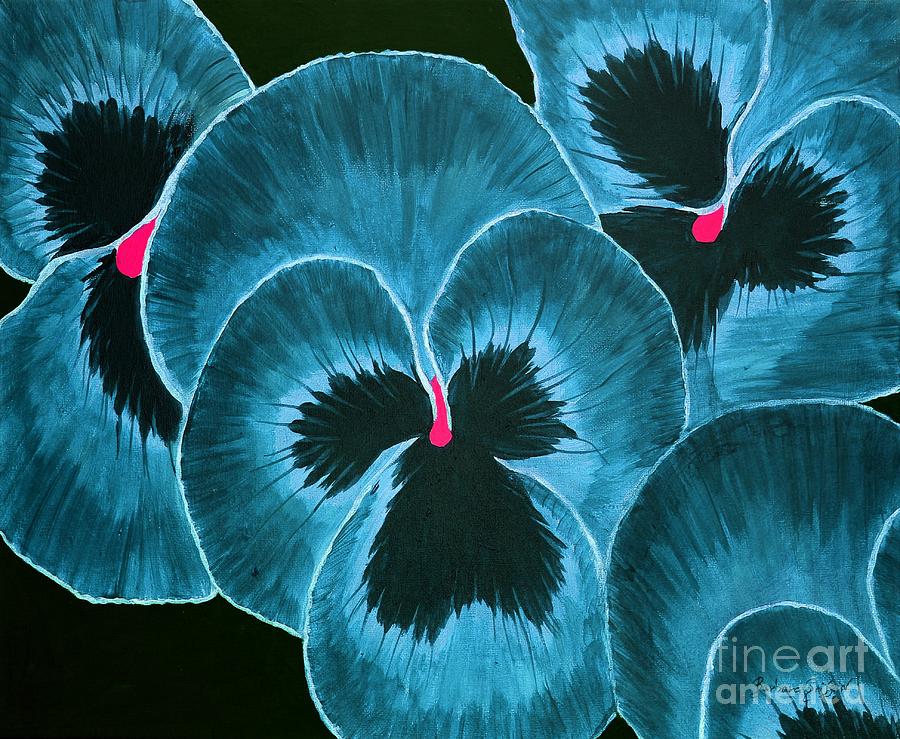 Turquoise Pansies Painting by Barbara A Griffin
