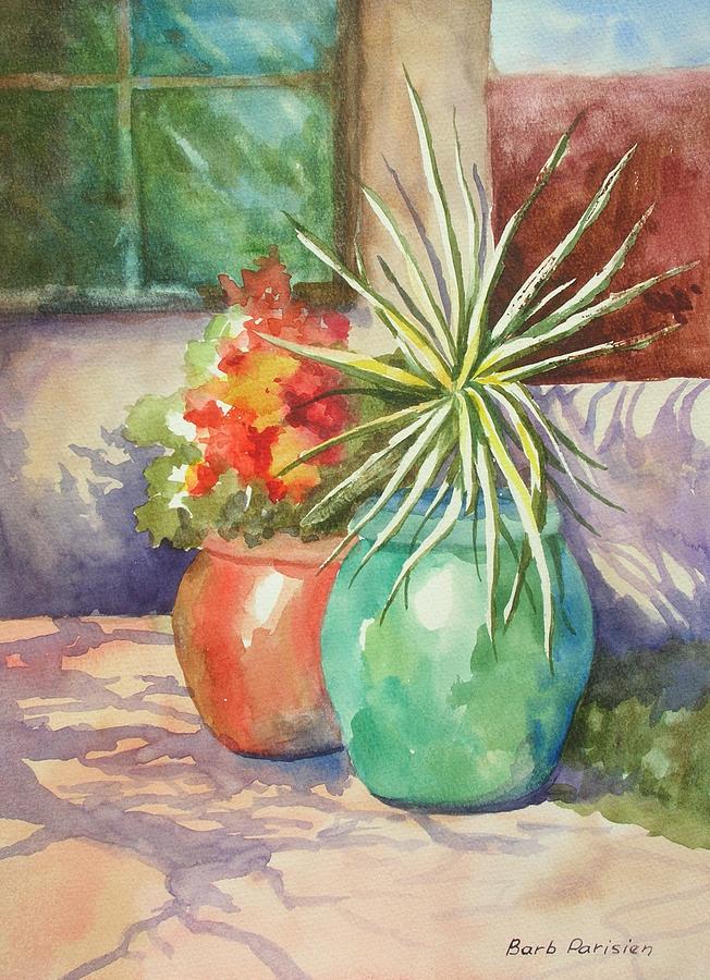 Turquoise Pot Painting by Barbara Parisien