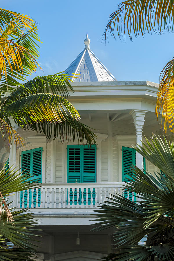 Turquoise Shutters Key West Porch Photograph by Ed Gleichman