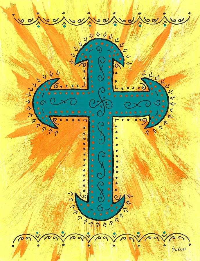 Turquoise Southwestern Cross Painting by Susie Weber