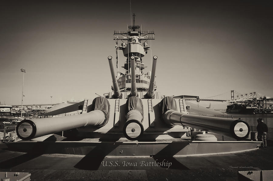 Transportation Photograph - Turrets 1 and 2 USS Iowa Battleship Antique by Thomas Woolworth