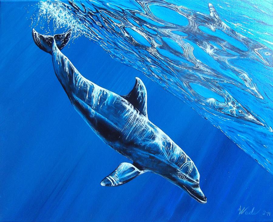 Bottle Nose Dolphin Painting - Tursiops Truncatus by Wade  Geilow