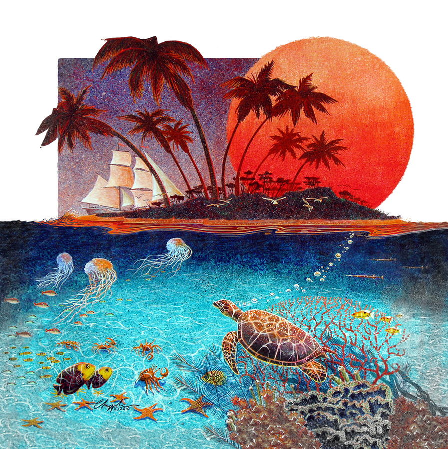 Turtle and Jelly Soup Painting by David  Chapple
