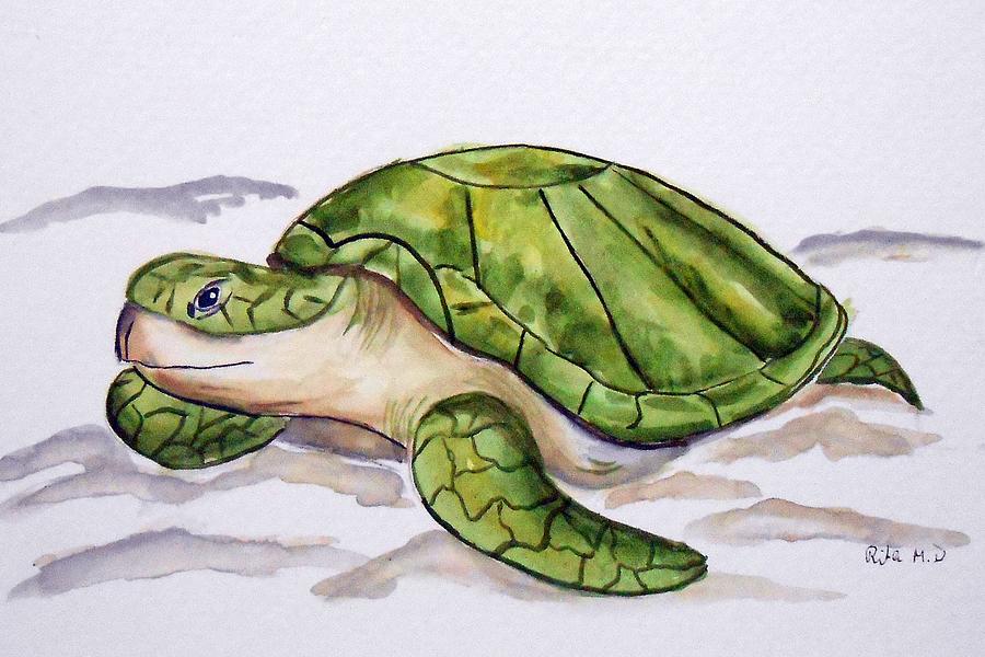 Turtle in the Sand Painting by Rita Drolet