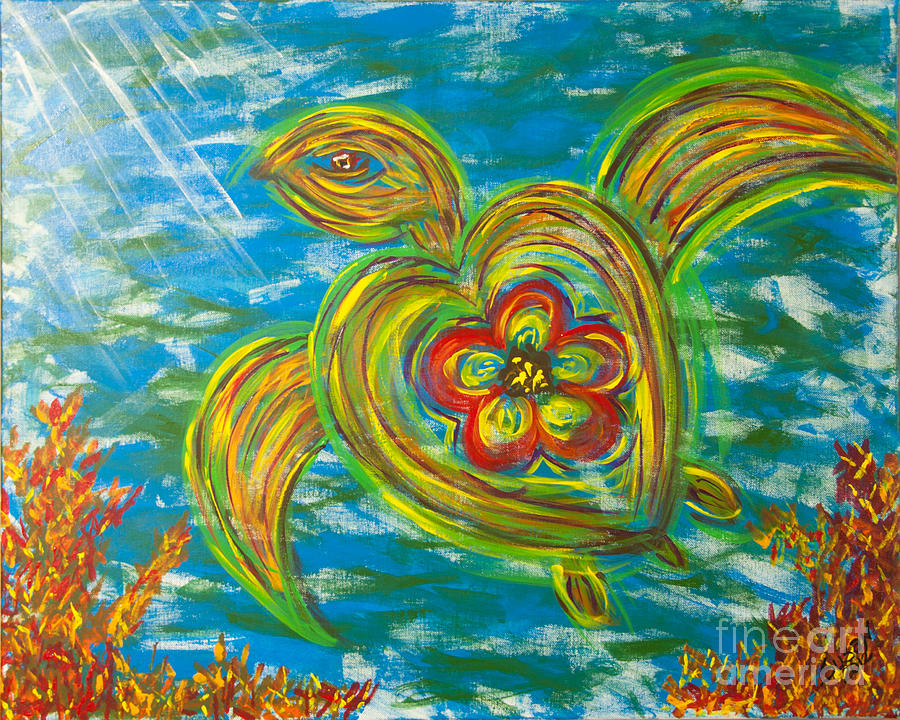 Turtle Love Painting by Susan Cliett