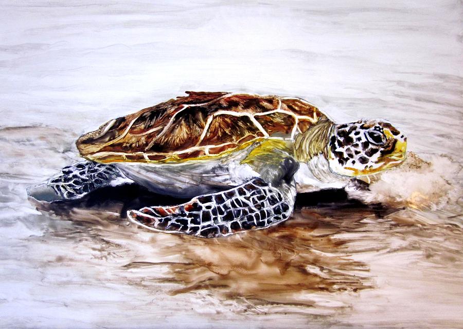 Turtle on the Beach Painting by Maris Sherwood