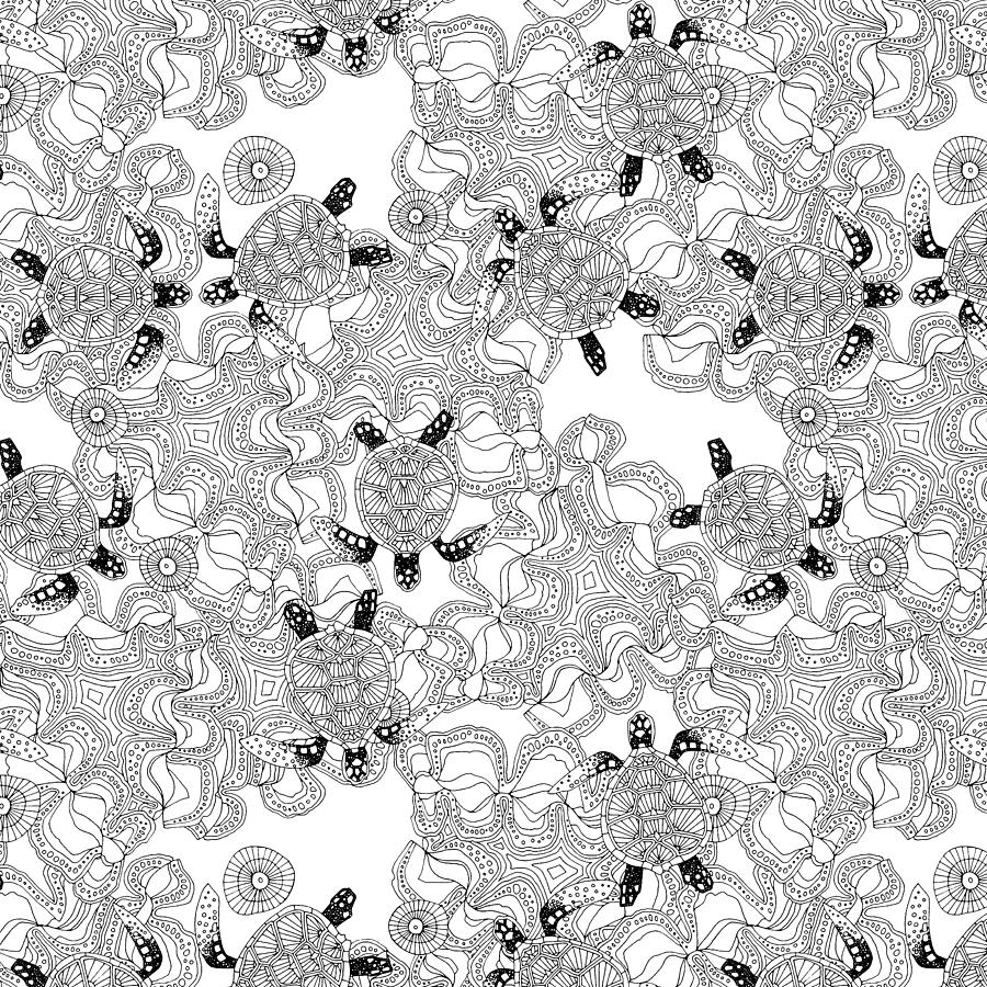 Turtle Reef Black White Drawing By Mgl Meiklejohn Graphics Licensing