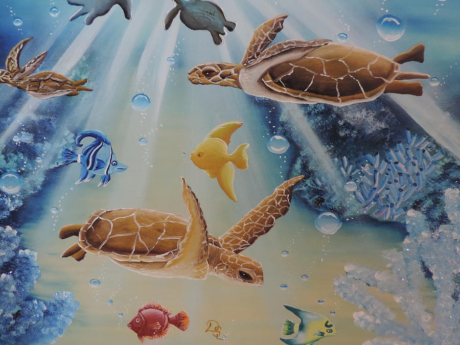 Turtles At Sea #2 Painting
