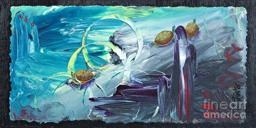 Turtles with Dragonfly Abstract Painting by Tracy L Teeter 