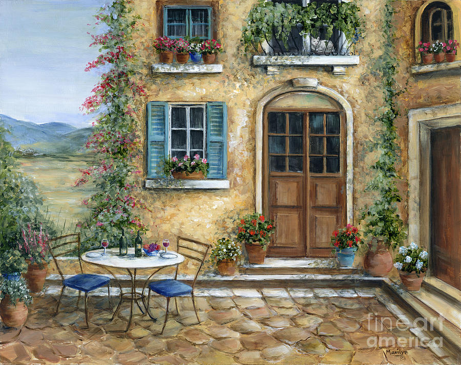 tuscan courtyard with cat marilyn dunlap