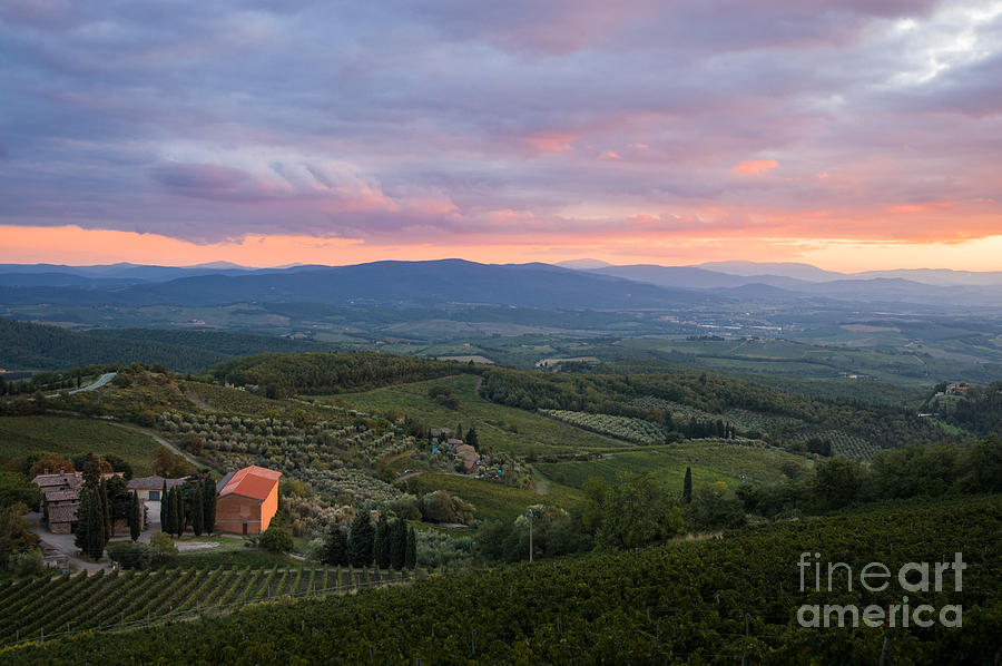 Tuscan farmhouse landscape in evening light Photograph by Peter Noyce