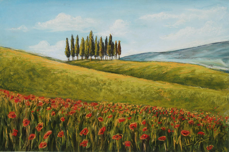 Tuscan Field With Poppies Painting by Melinda Saminski