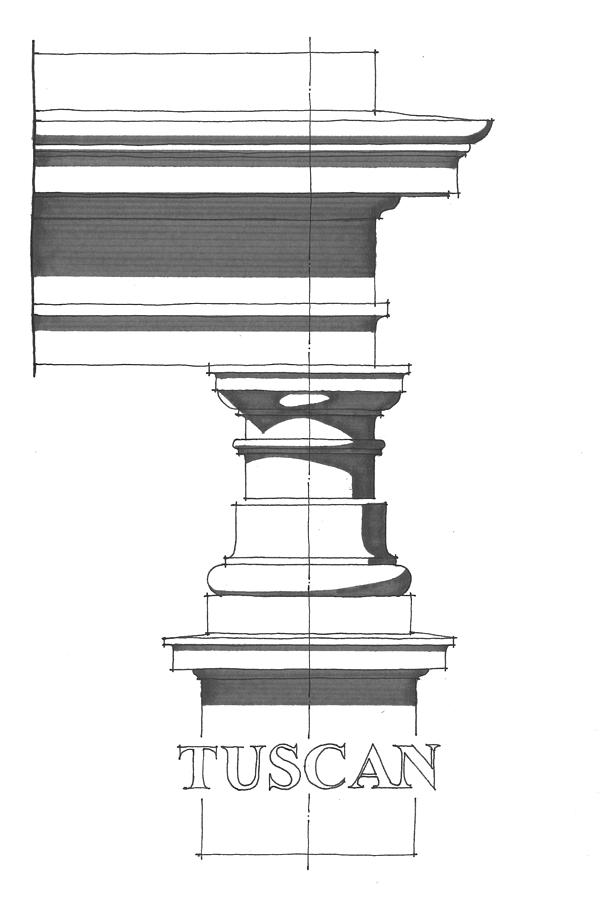 Tuscan Order Drawing by Calvin Durham